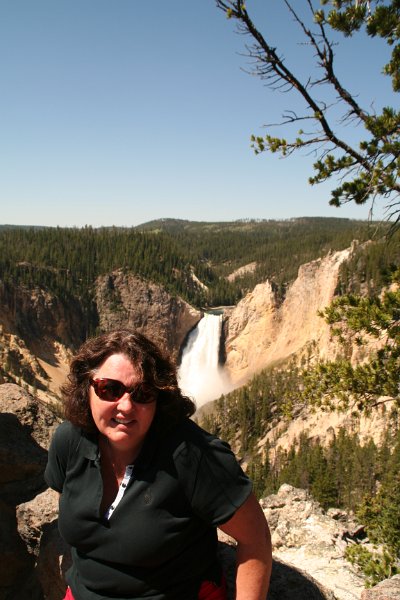 Trip (139).JPG - Sharon in front of the Lower Yellowstone Falls